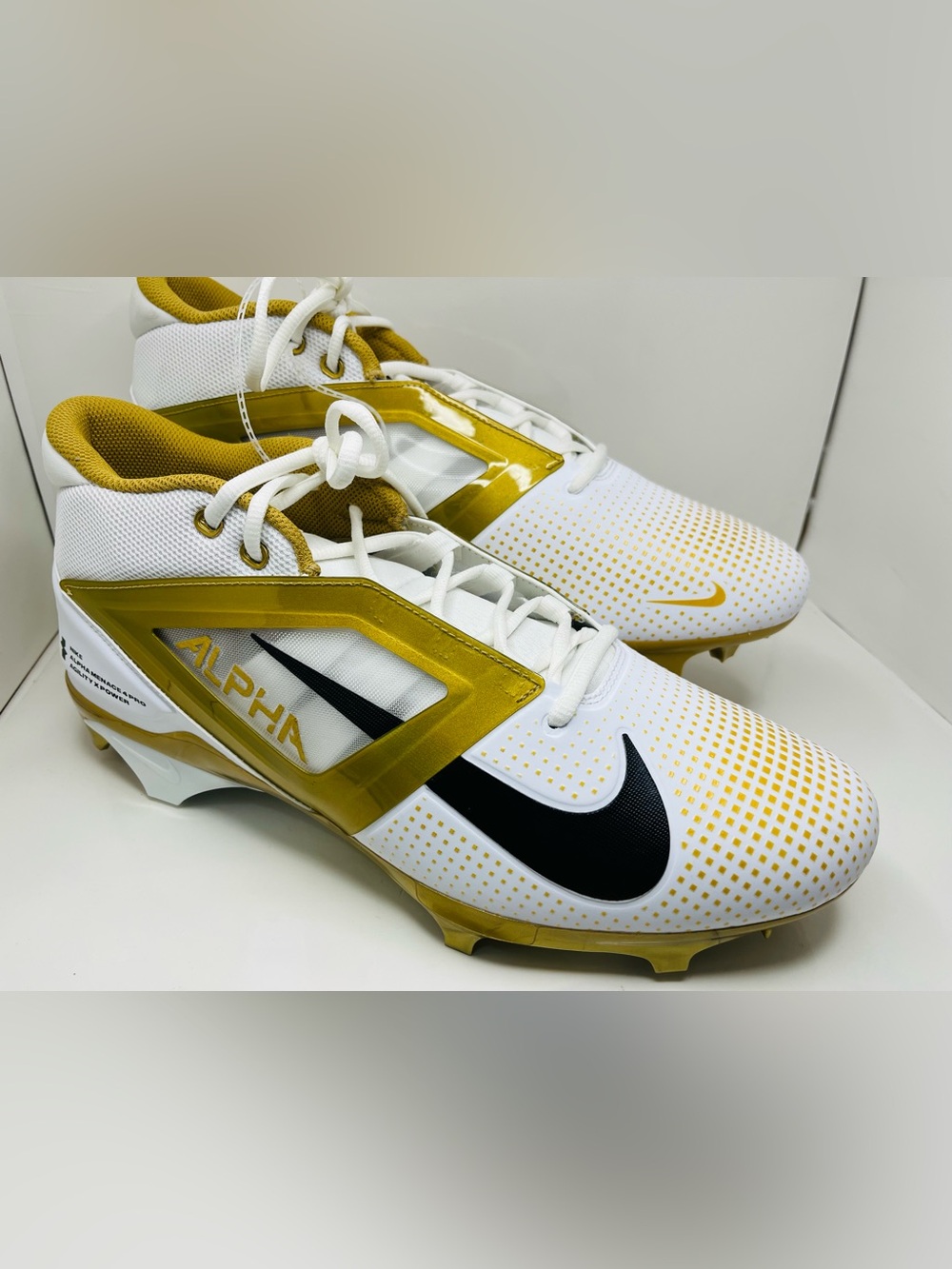 Nike Alpha Menace 4 Pro Football Cleats White Gold FD7037-105 Men's Size 14